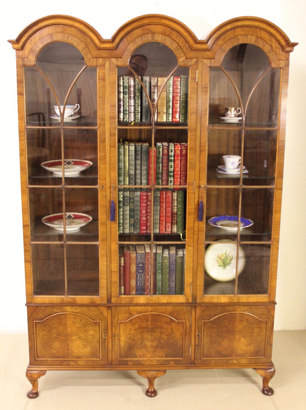 Burr Walnut Dome Topped Bookcase or Cabinet