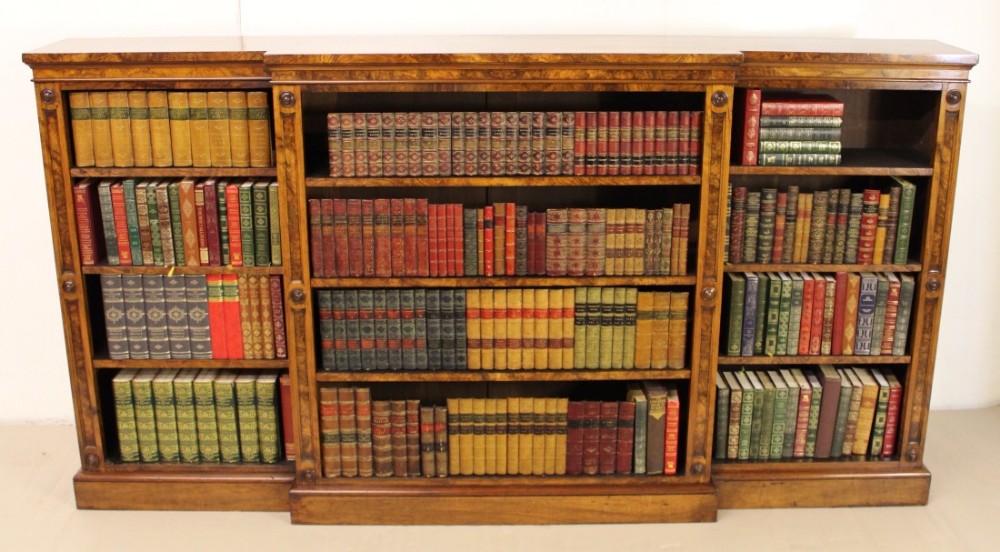 Victorian Burr Walnut Breakfront Open Bookcase
