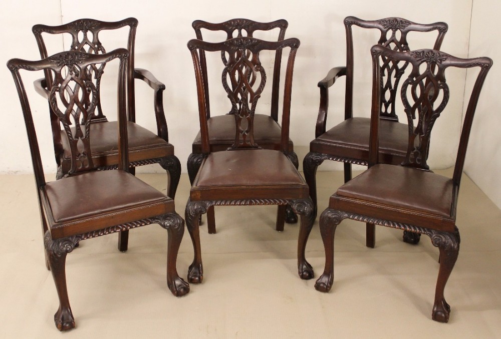 Set of 6 Mahogany Chippendale Dining Chairs