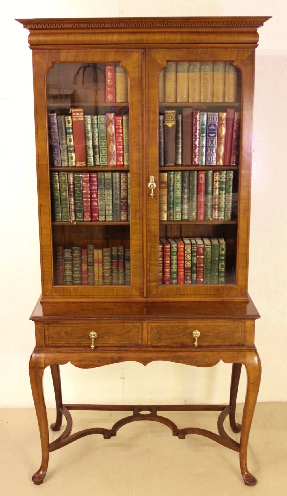 Queen Anne Style Walnut Bookcase on Stand