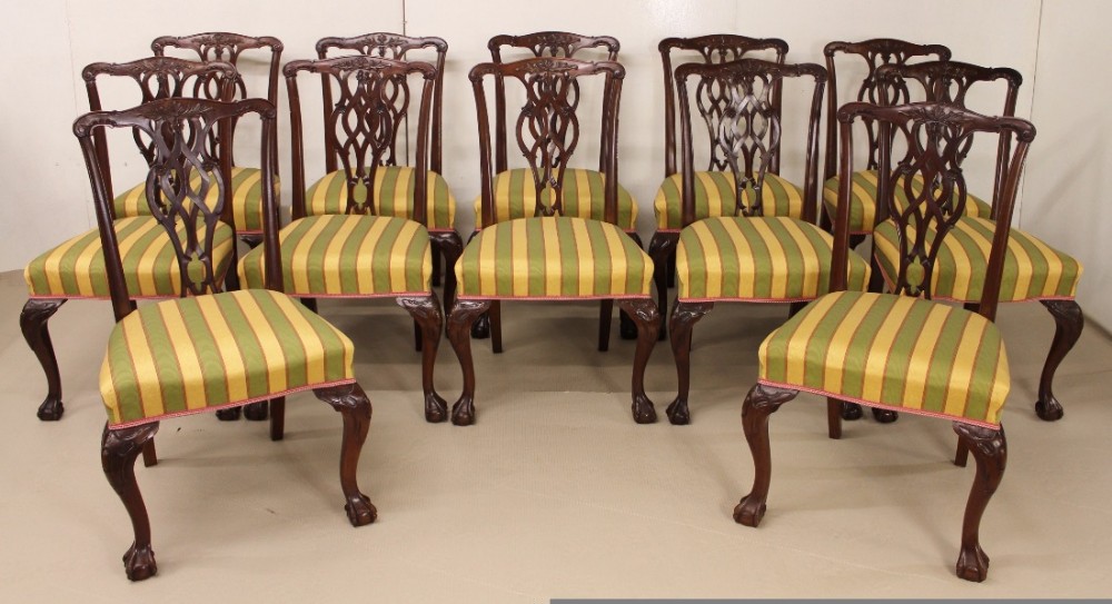 Set of 12 Chippendale Style Mahogany Dining Chairs