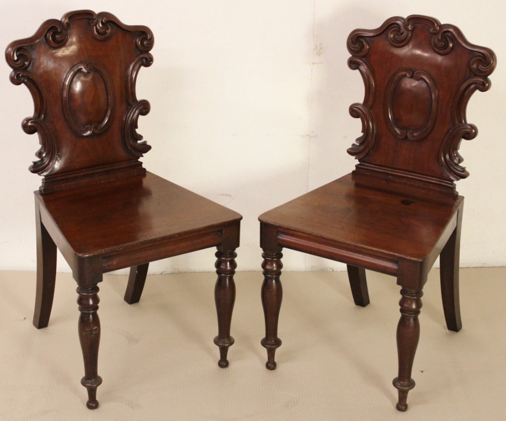 Pair of Early Victorian Mahogany Hall Chairs