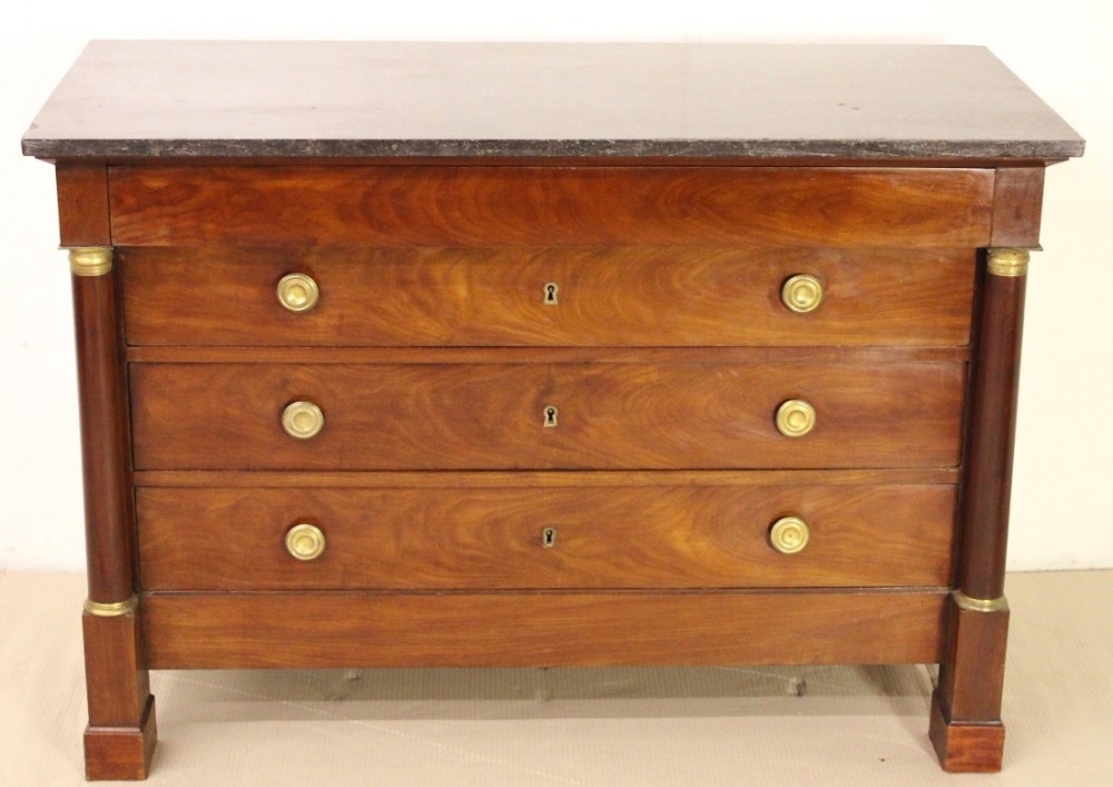 French Mahogany Marble Topped Commode
