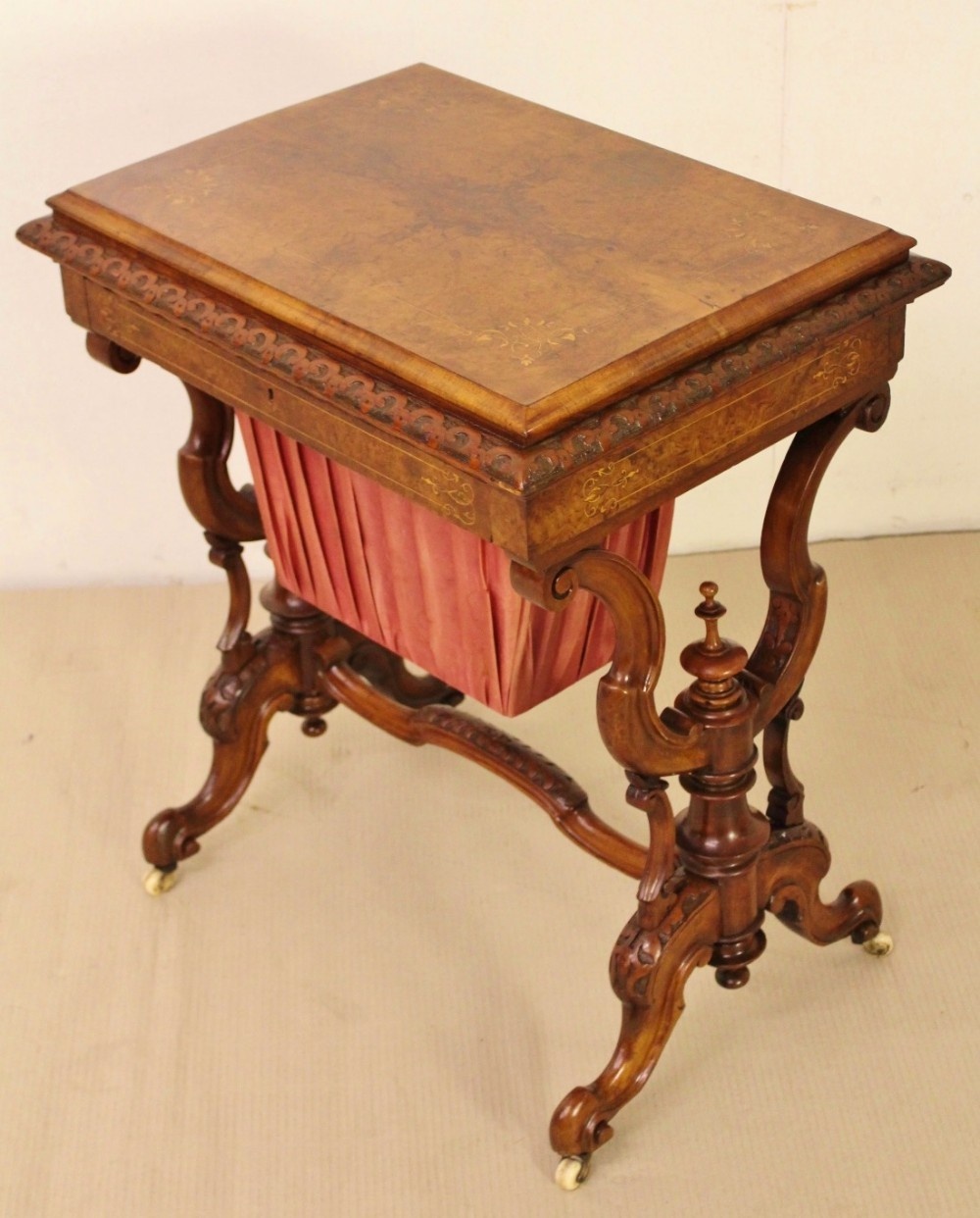 Victorian Inlaid Burr Walnut Work Table