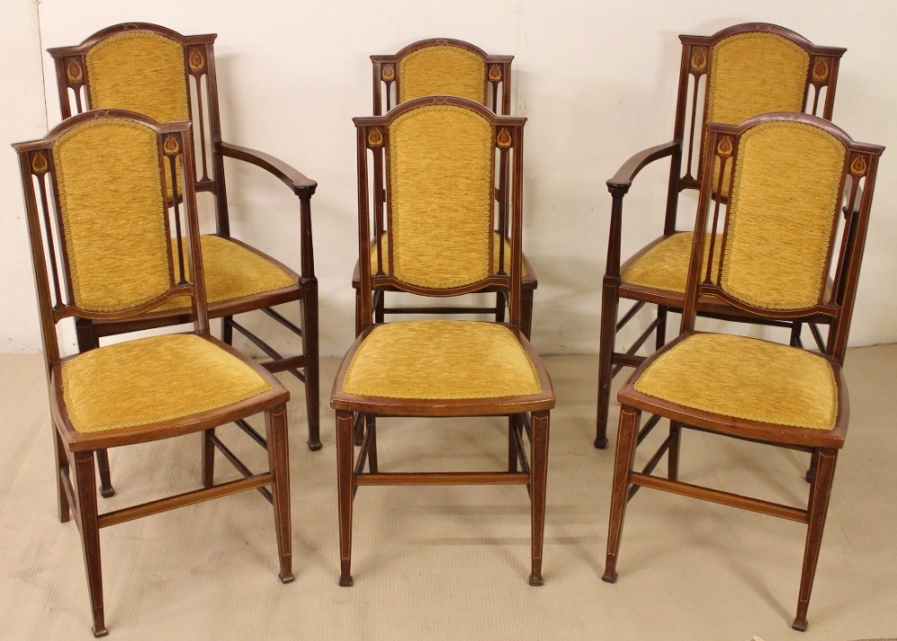 Set of 6 Inlaid Mahogany Art Nouveau Period Chairs