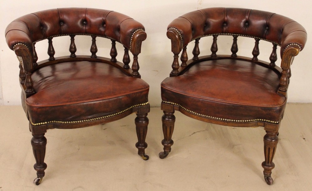 Pair of Victorian Leather Upholstered Armchairs