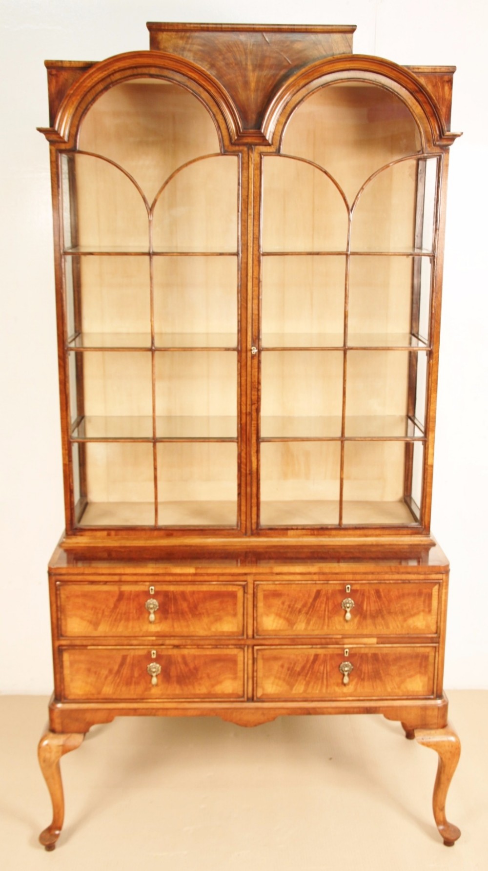Queen Anne Style Burr Walnut Display Cabinet
