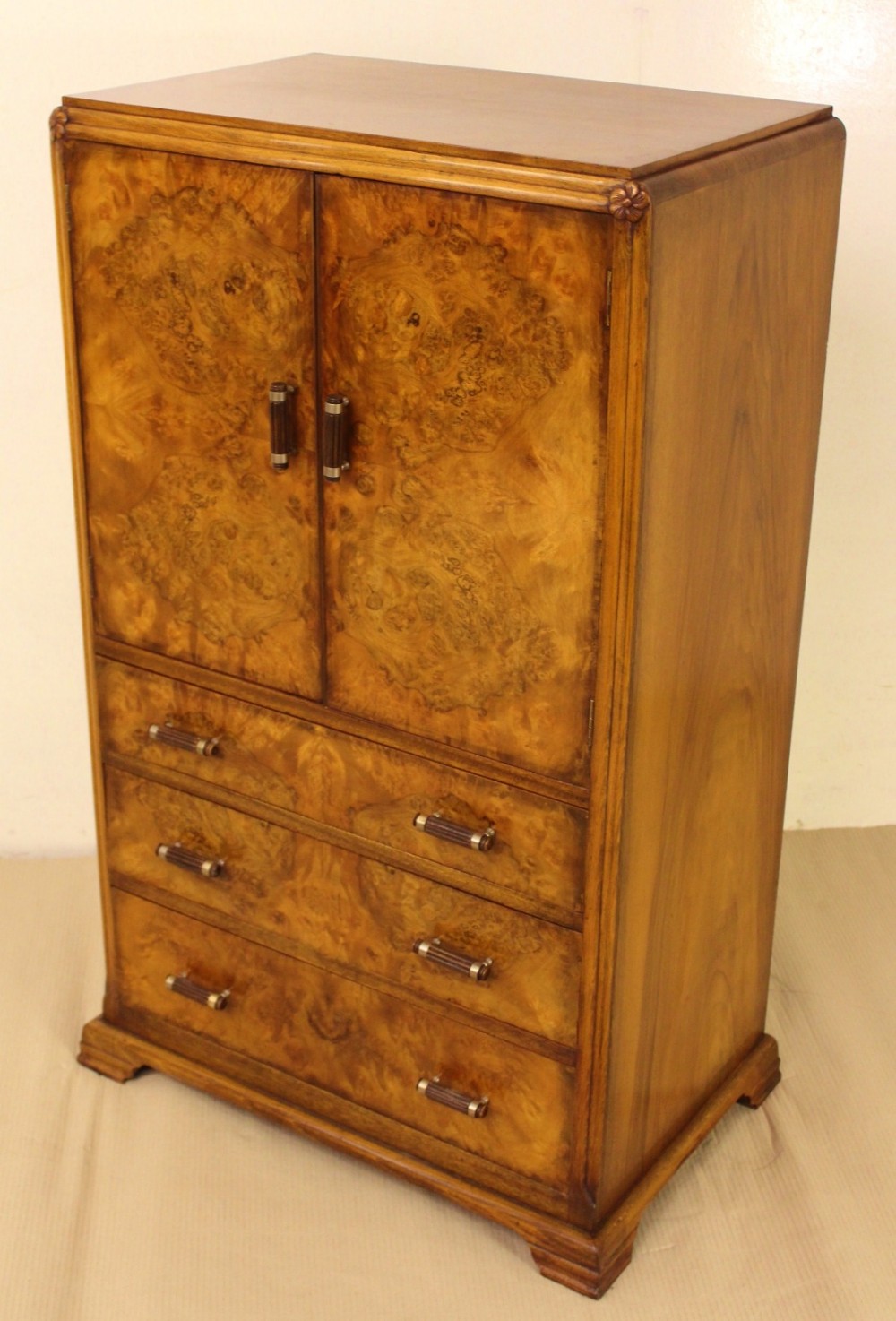Art Deco Burr Walnut Linen Press