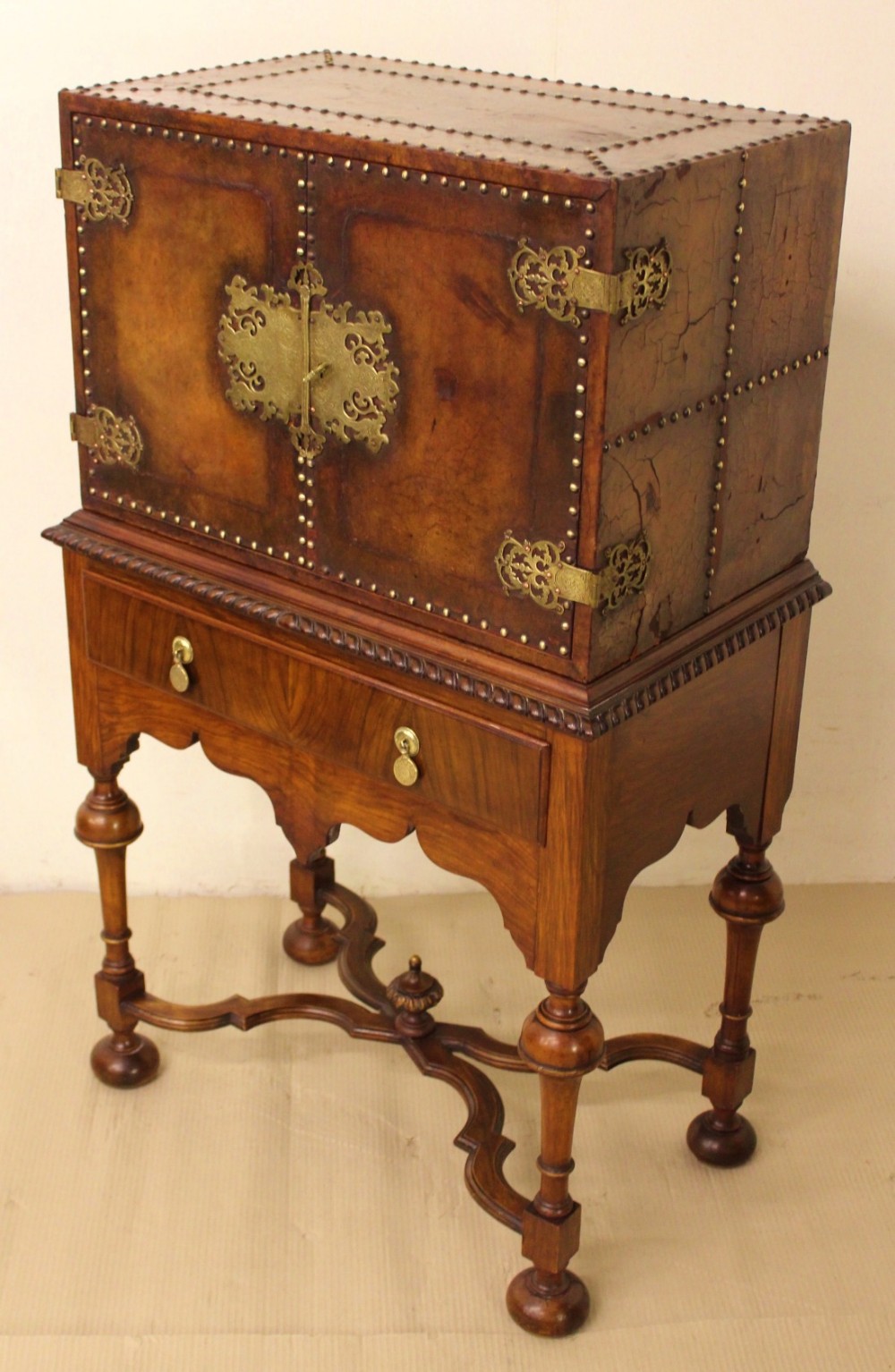 Brass Bound Leather Box on Stand