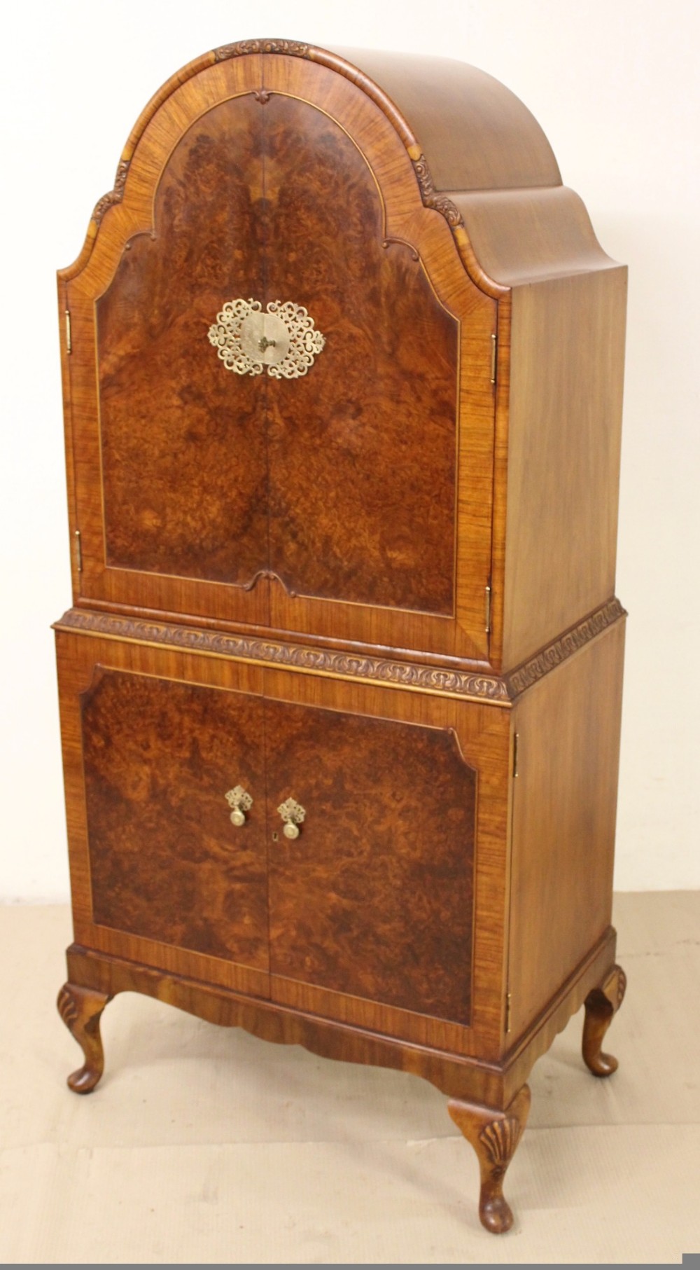 Burr Walnut Domed Top Cocktail Cabinet