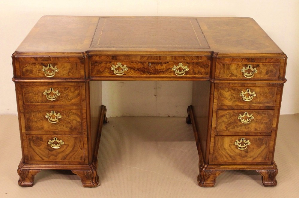 Burr Walnut Pedestal Desk by Maple and Co