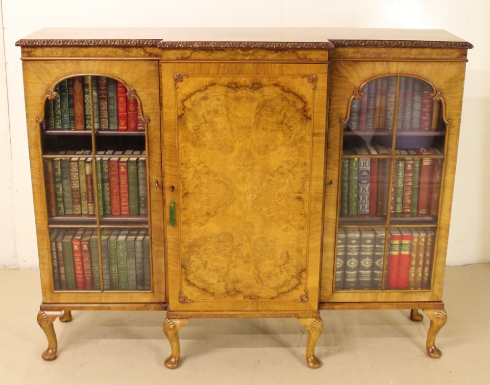 Burr Walnut Break-fronted Bookcase