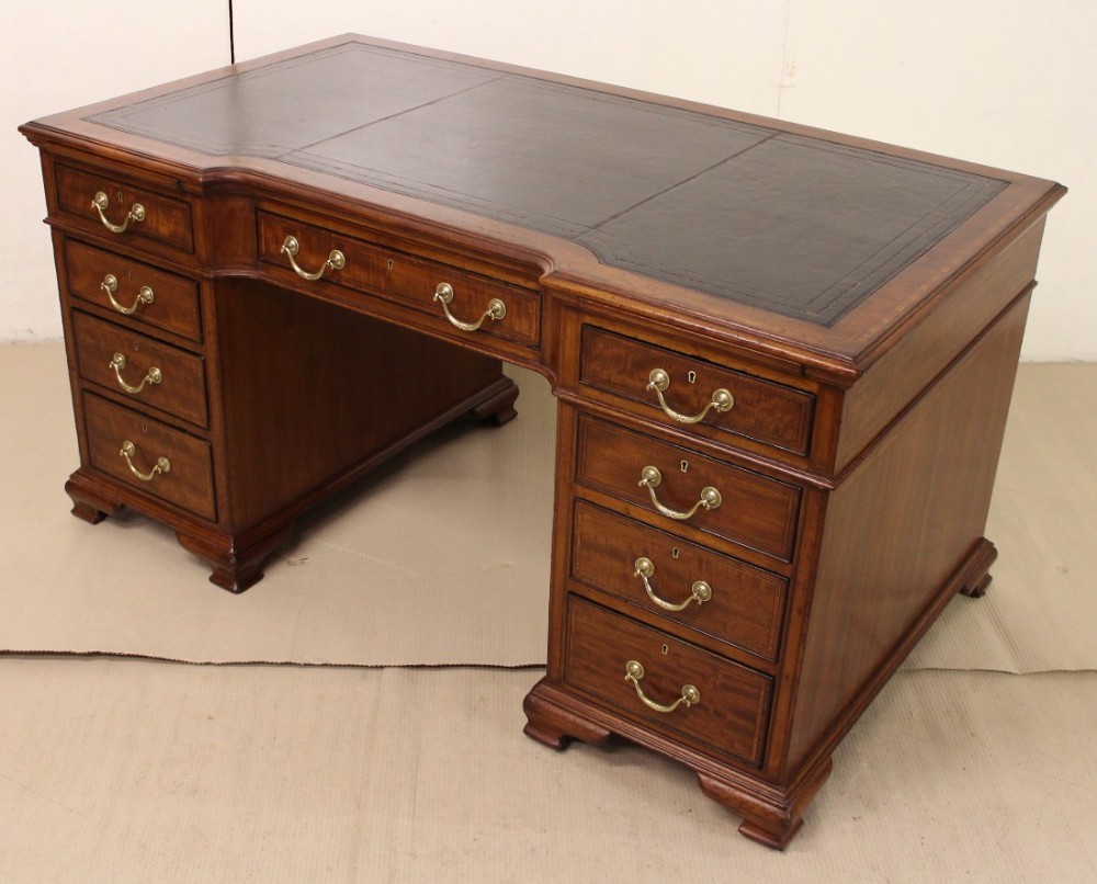 Inlaid Mahogany Pedestal Desk by Maple and Co