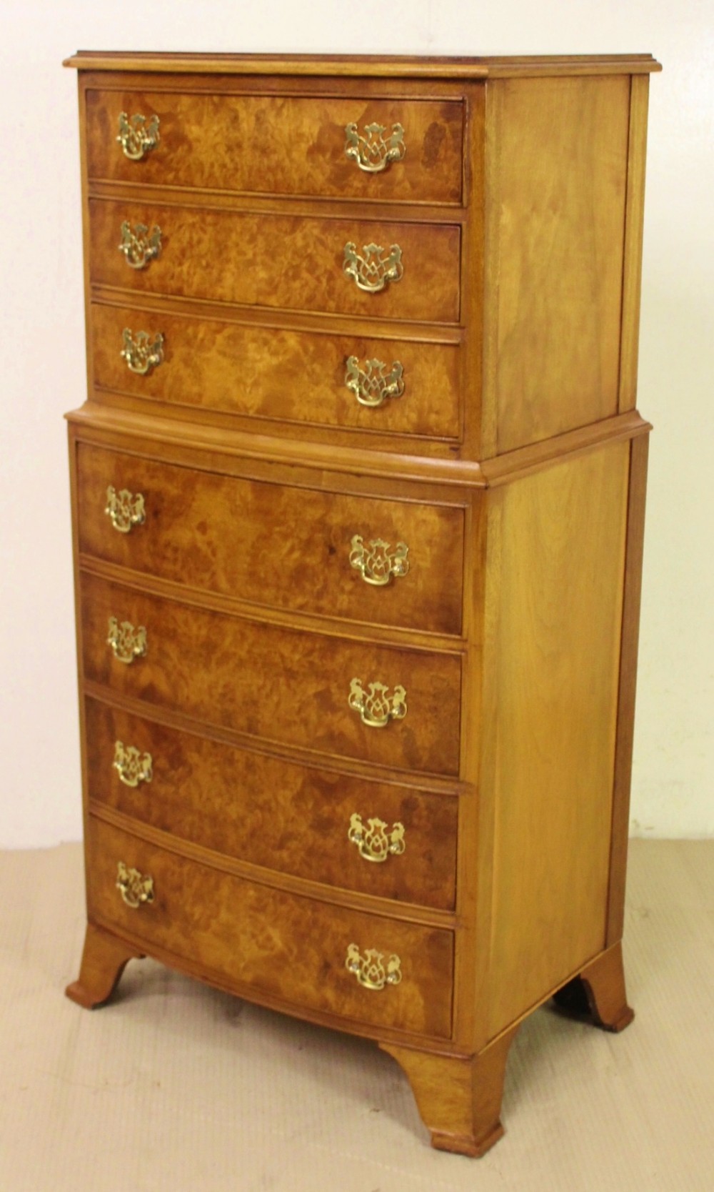Bow Fronted Walnut Tallboy