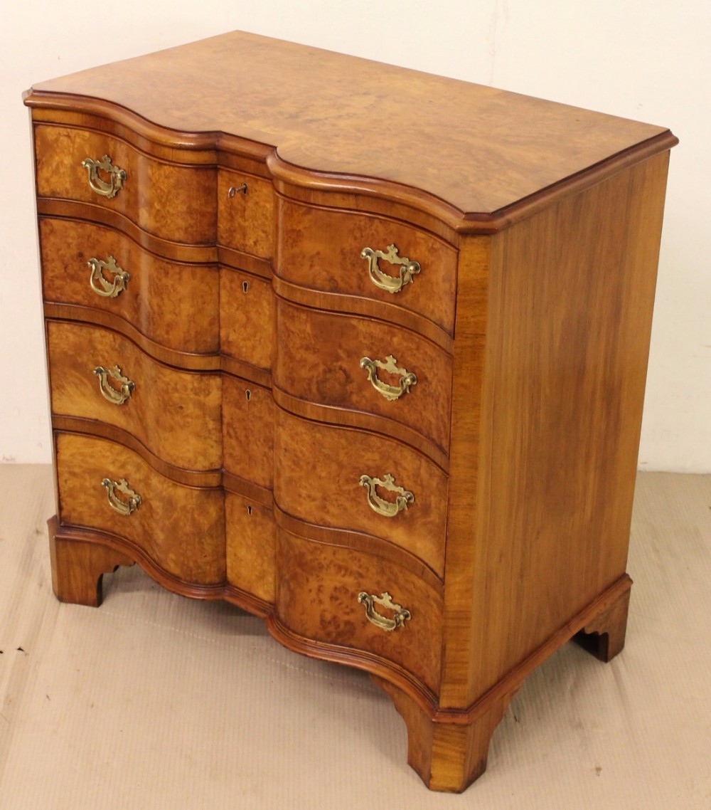 Burr Walnut Serpentine Fronted Chest of Drawers 
