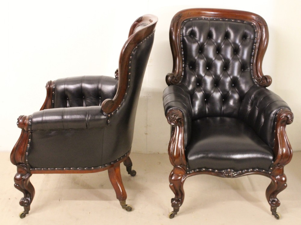 Pair of Early Victorian Leather Upholstered Mahogany Library Chairs View III
