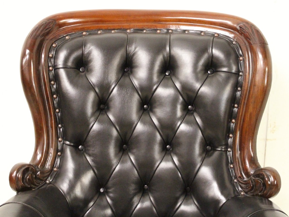 Pair of Early Victorian Leather Upholstered Mahogany Library Chairs View IV