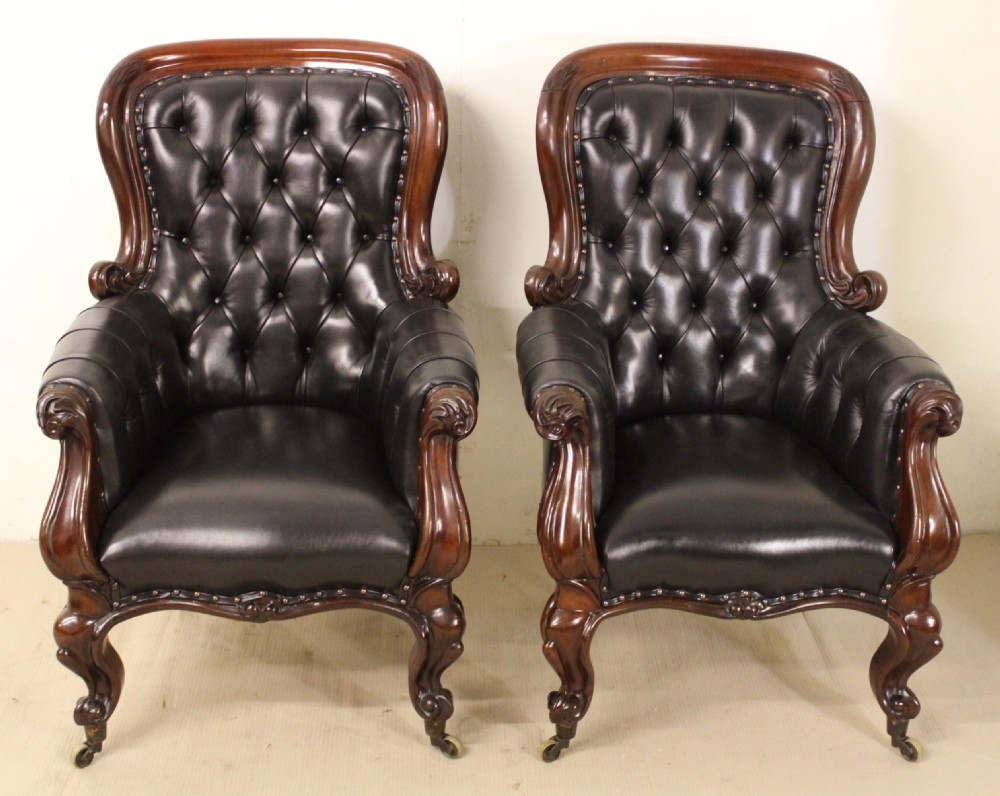 Pair of Early Victorian Leather Upholstered Mahogany Library Chairs View VI