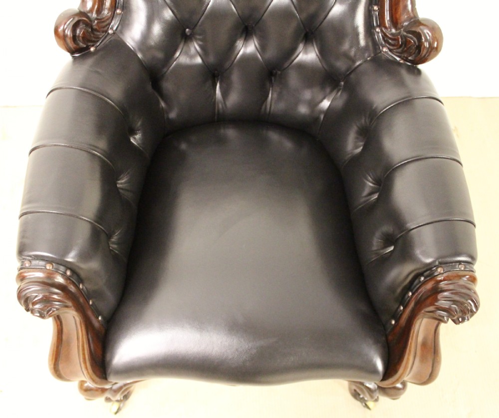 Pair of Early Victorian Leather Upholstered Mahogany Library Chairs View XVI