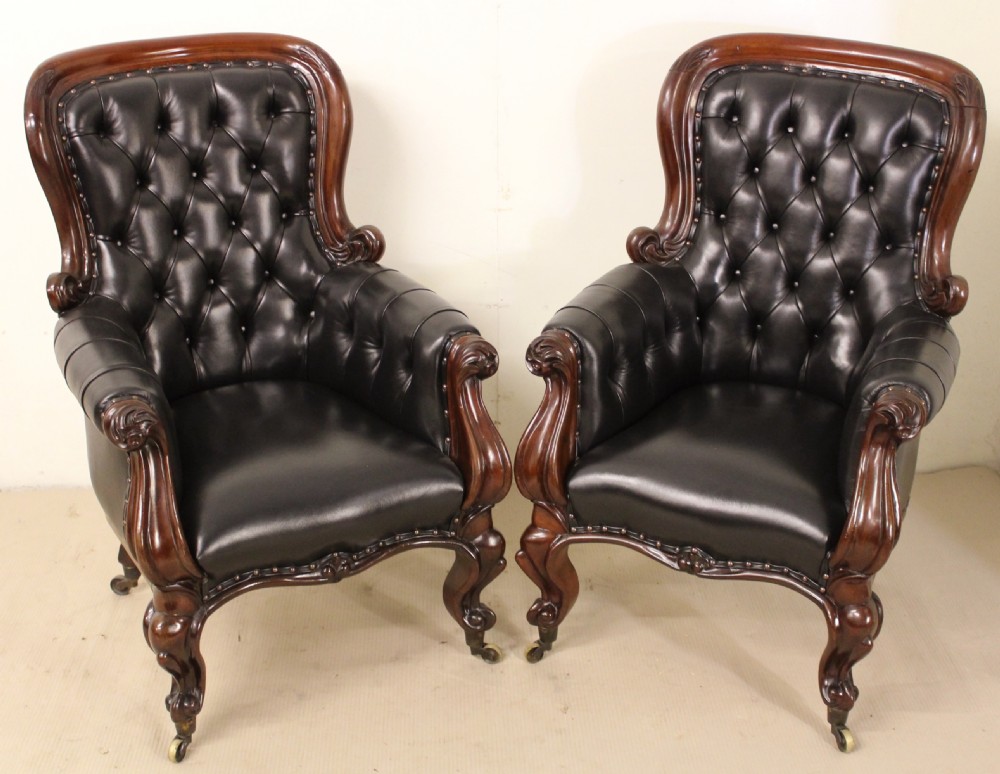 Pair of Early Victorian Leather Upholstered Mahogany Library Chairs View XVII