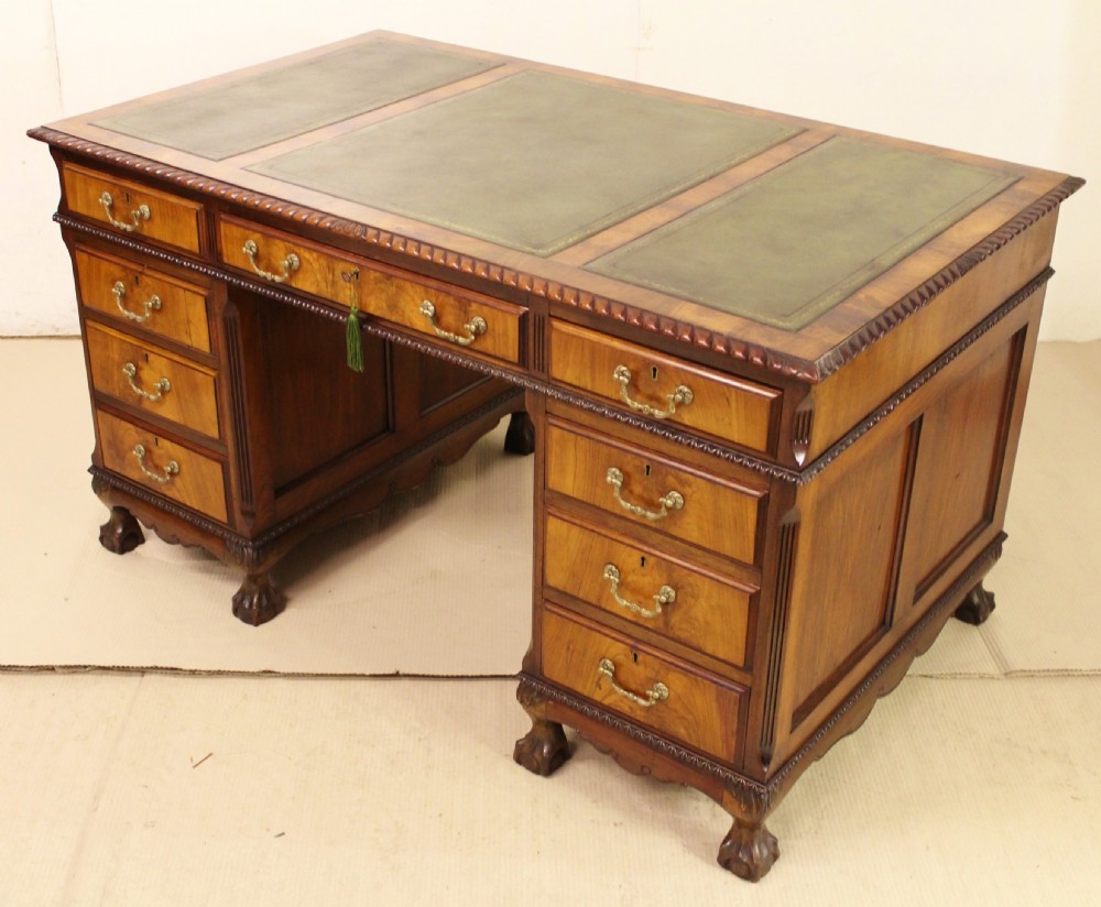 Chippendale Style Walnut Pedestal Desk