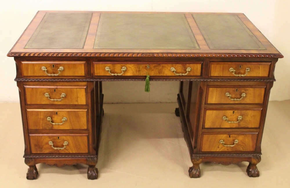 Chippendale Style Walnut Pedestal Desk View II
