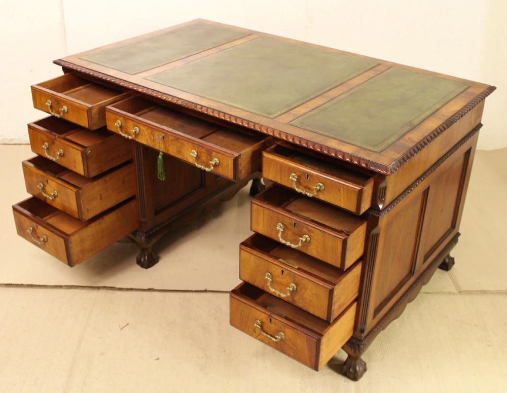 Chippendale Style Walnut Pedestal Desk View IV