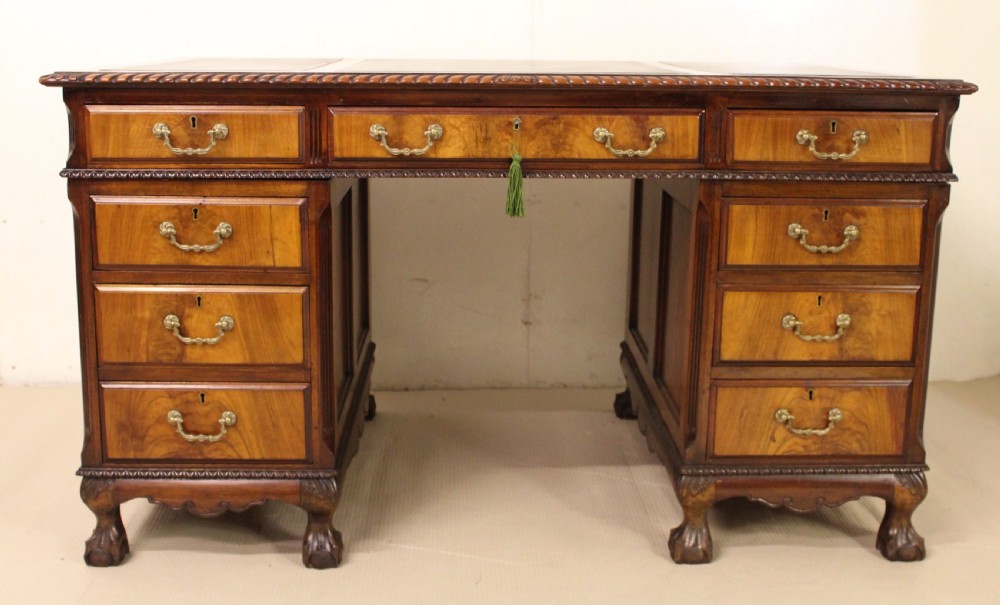 Chippendale Style Walnut Pedestal Desk View VI