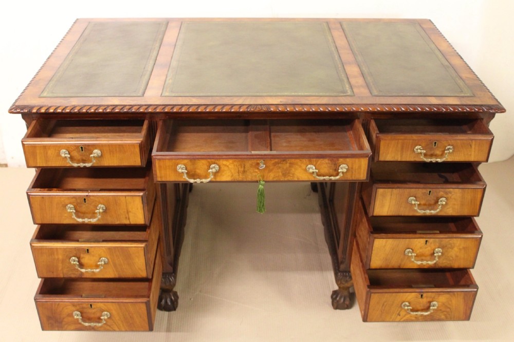 Chippendale Style Walnut Pedestal Desk View XIV