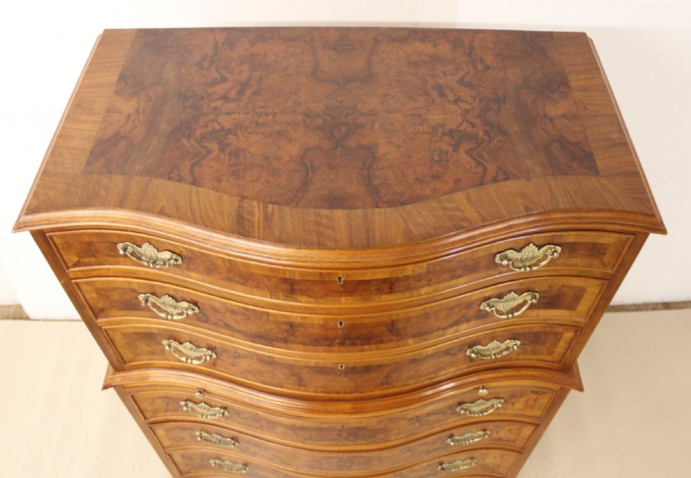 Tall Burr Walnut Serpentine Chest of Drawers View III