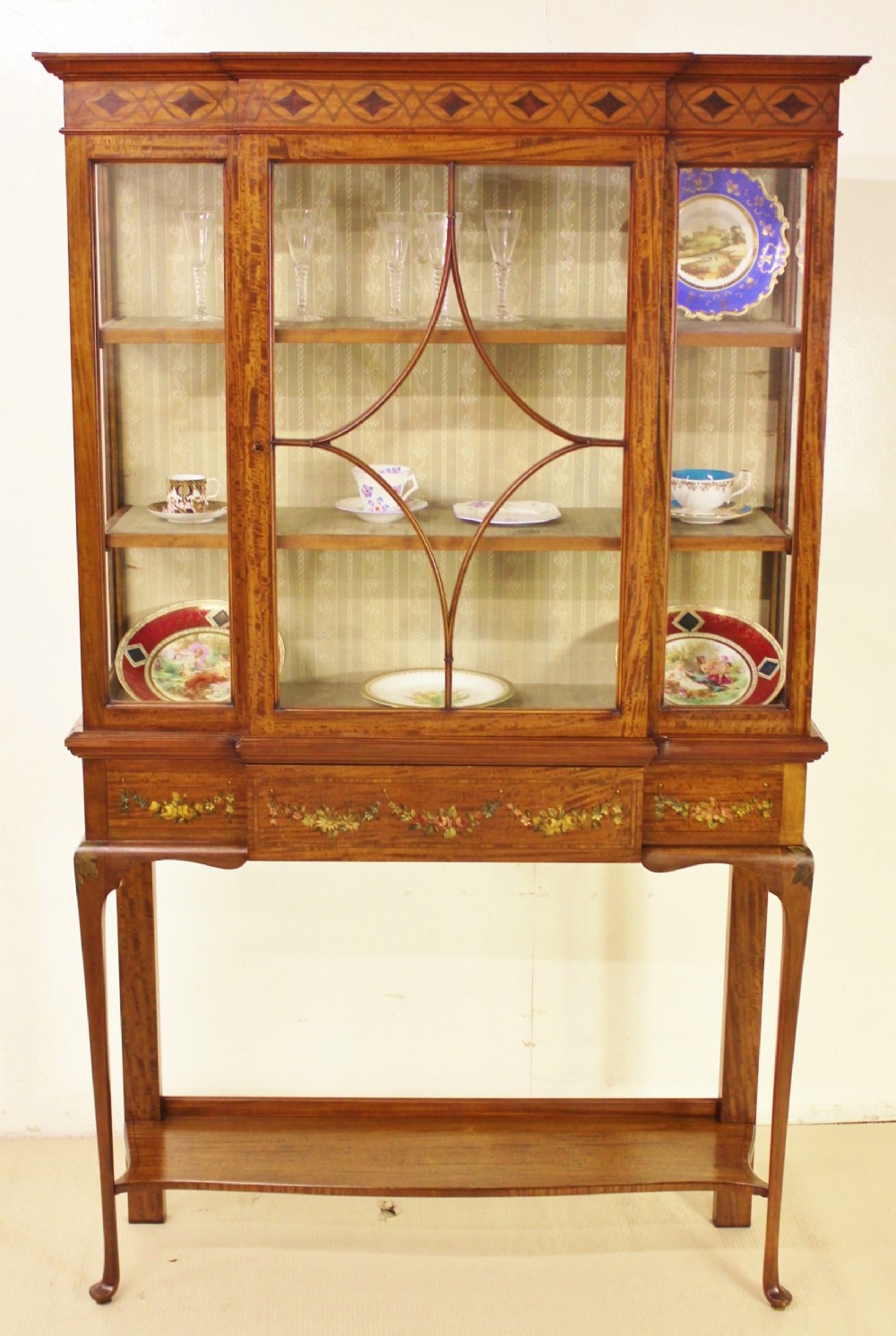 Painted and Inlaid Satinwood Display Cabinet