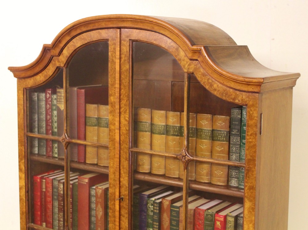 Domed Top Burr Walnut Bureau Bookcase View III