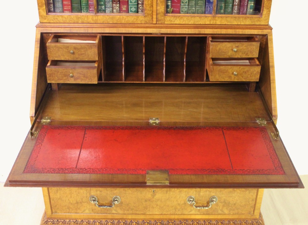 Domed Top Burr Walnut Bureau Bookcase View IV