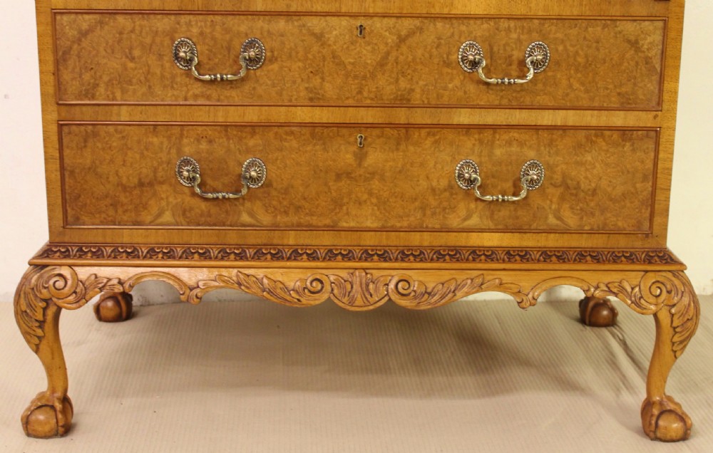 Domed Top Burr Walnut Bureau Bookcase View V