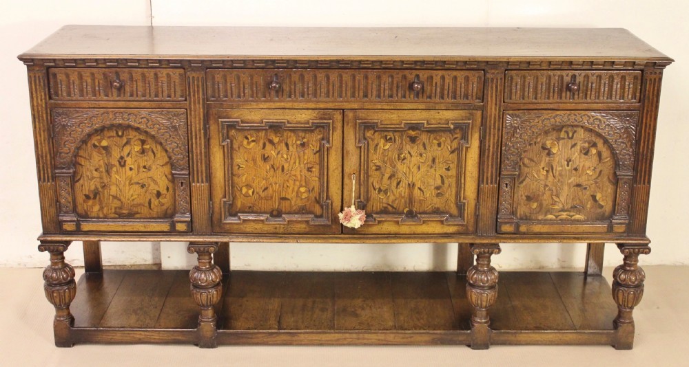 Elizabethan Style Oak Marquetry Sideboard