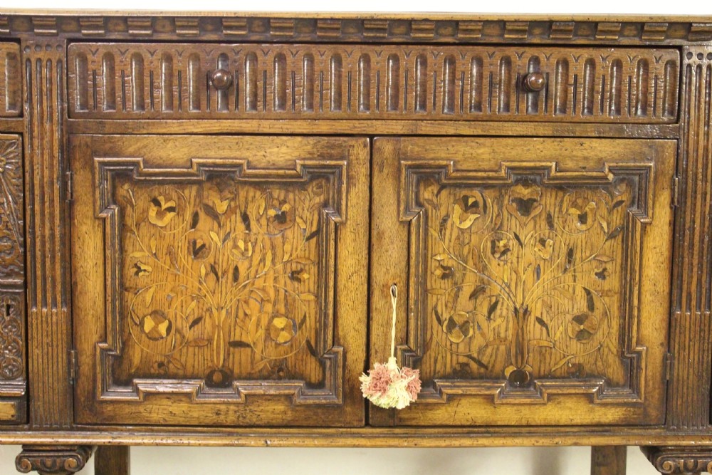 Elizabethan Style Oak Marquetry Sideboard View III