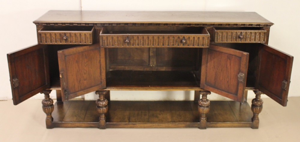 Elizabethan Style Oak Marquetry Sideboard View XI