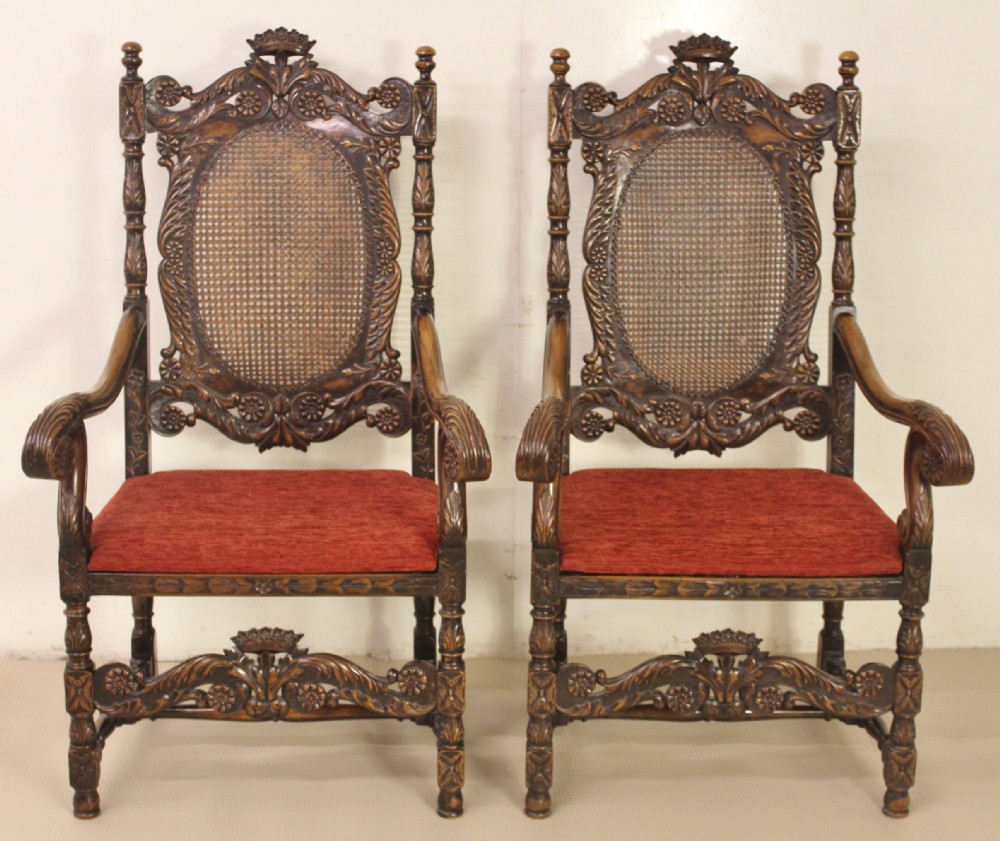 Pair of Walnut Carolean Style Armchairs