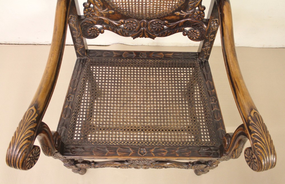 Pair of Walnut Carolean Style Armchairs View II