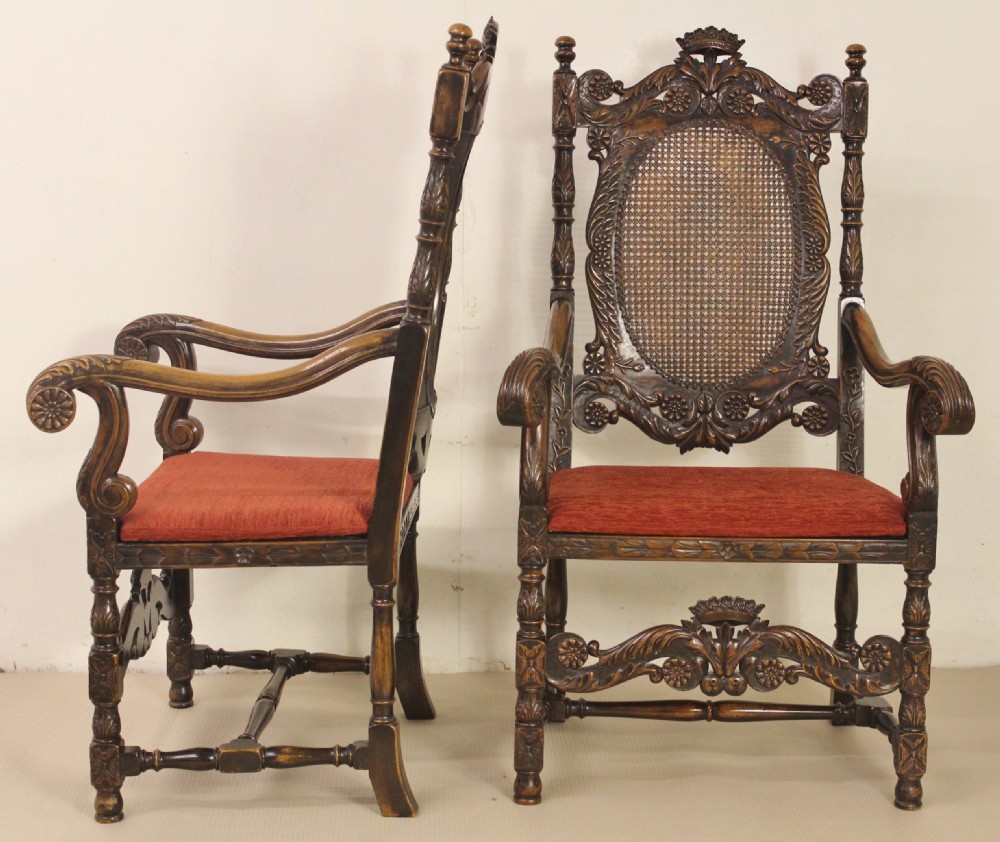 Pair of Walnut Carolean Style Armchairs View VII