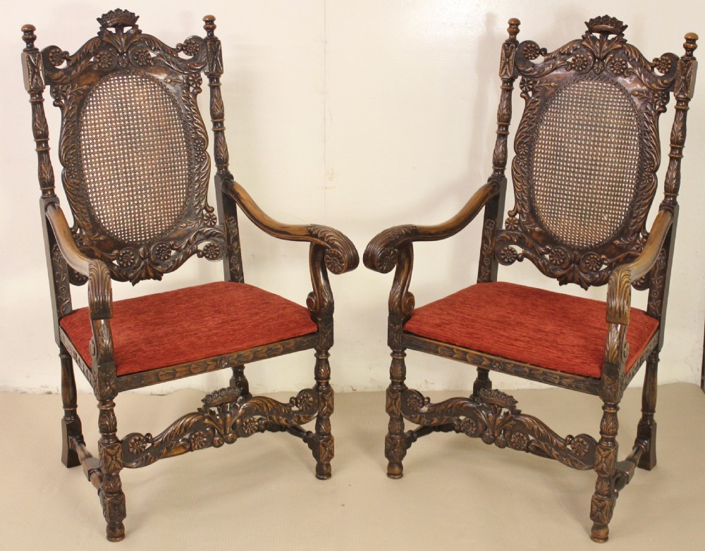 Pair of Walnut Carolean Style Armchairs View VIII