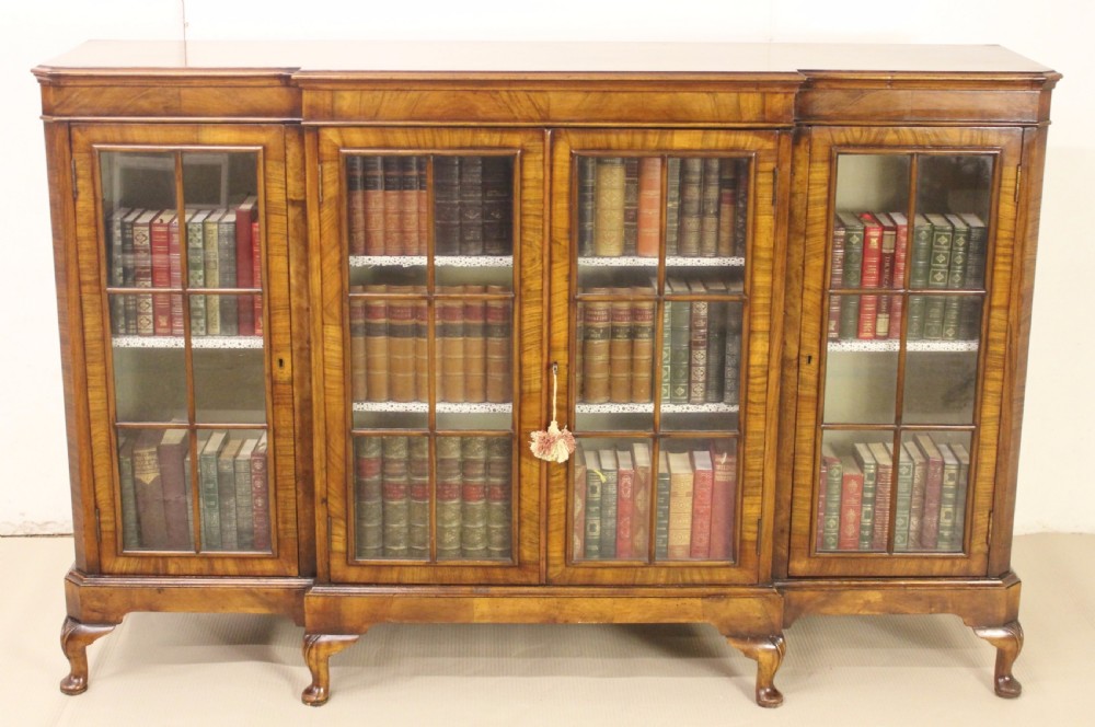 Burr Walnut Breakfront Bookcase by S & H Jewell