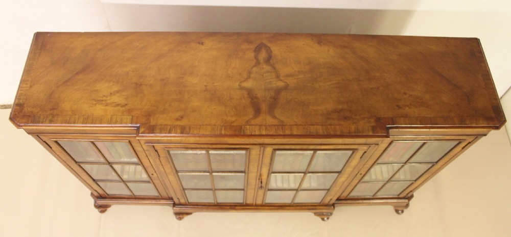 Burr Walnut Breakfront Bookcase by S & H Jewell View III