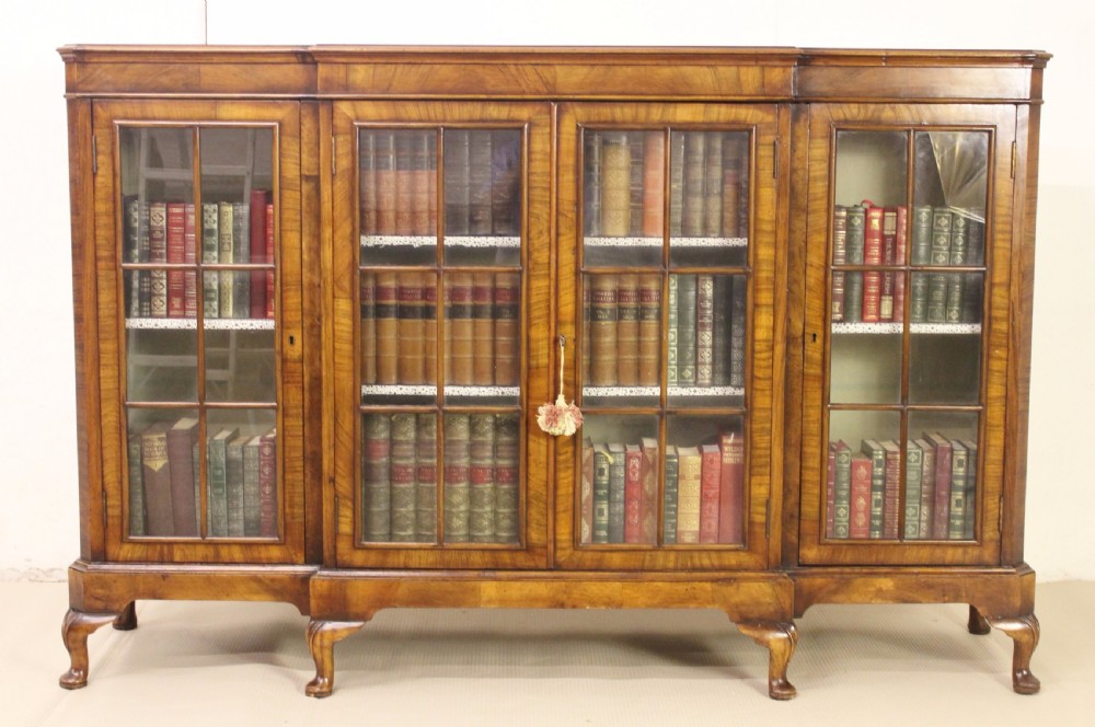 Burr Walnut Breakfront Bookcase by S & H Jewell View VI