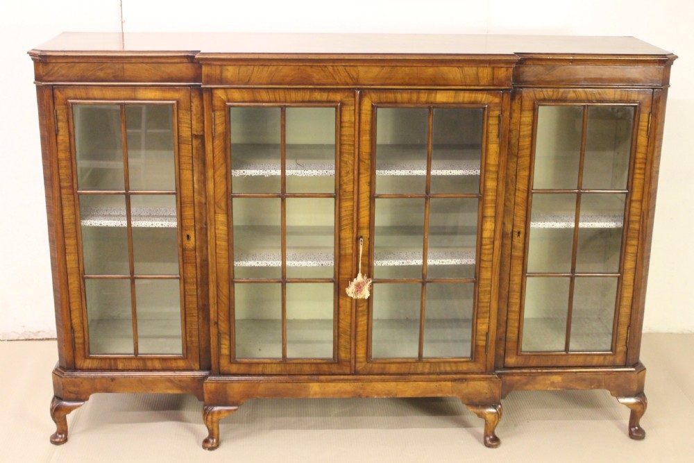 Burr Walnut Breakfront Bookcase by S & H Jewell View VII