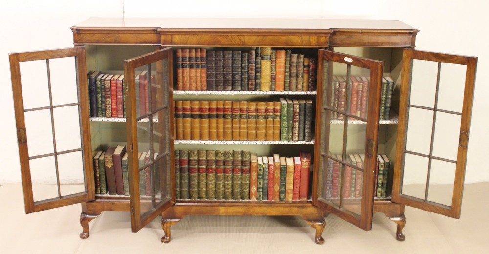 Burr Walnut Breakfront Bookcase by S & H Jewell View XII