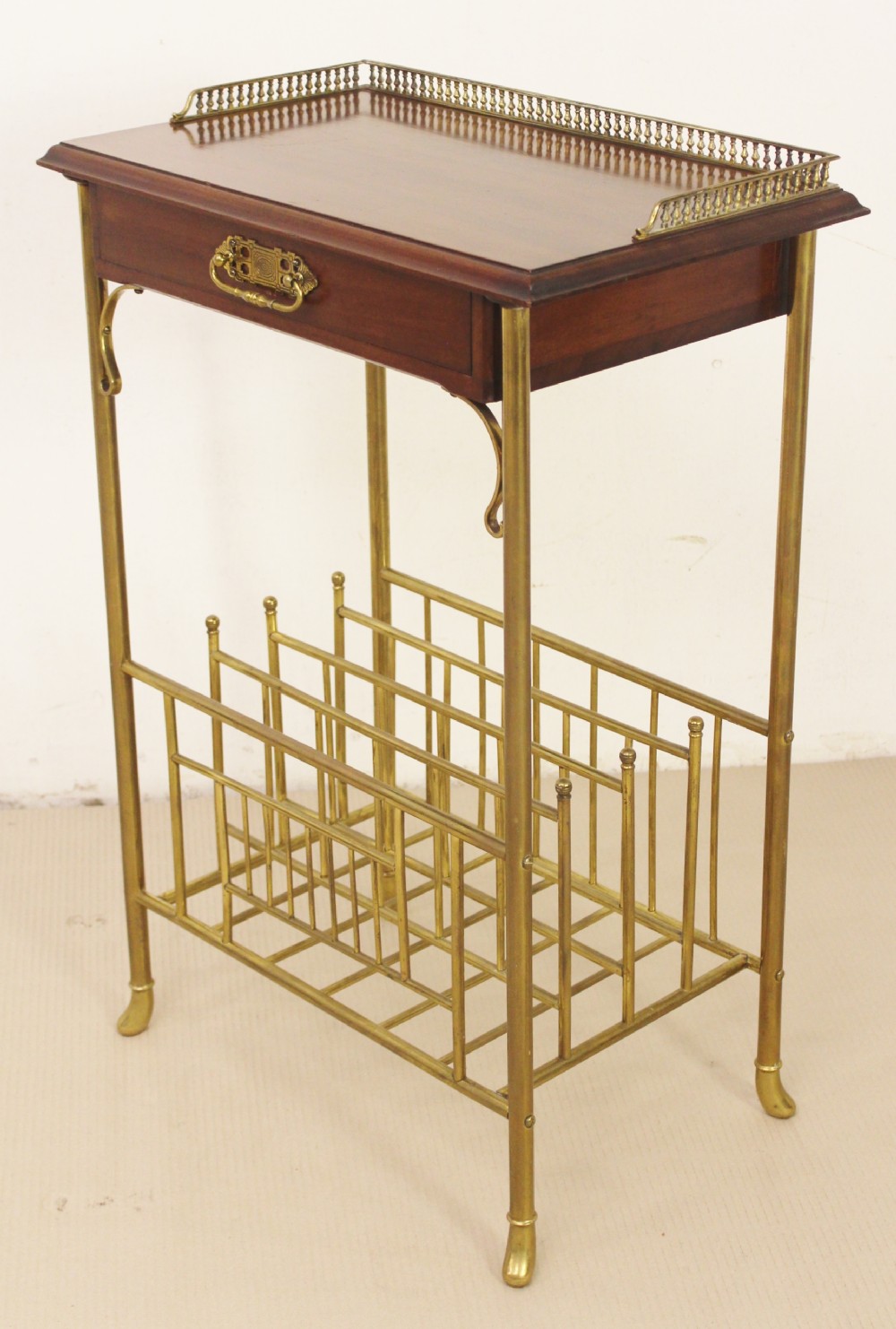 Brass and Mahogany Magazine Rack
