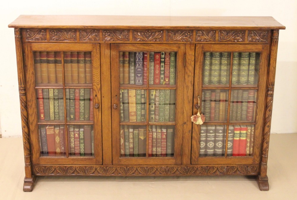 Carved Oak Glazed Bookcase