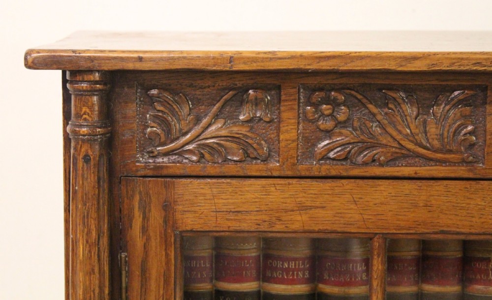 Carved Oak Glazed Bookcase View II