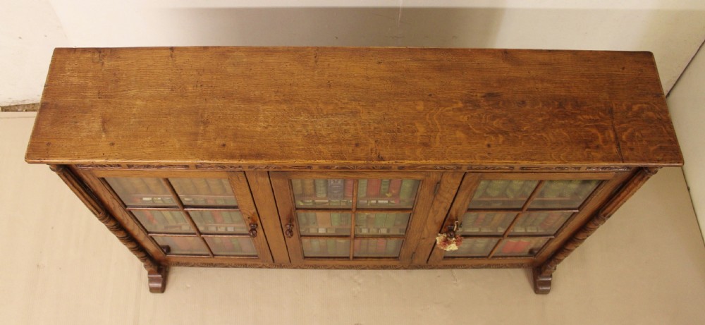 Carved Oak Glazed Bookcase View III